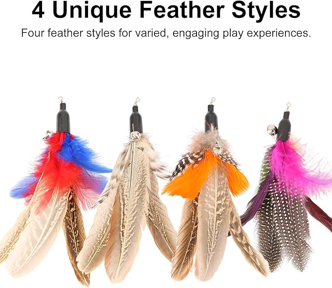 Cat Feather Wand Refills, Assorted Handmade Bird Feather Replacements, Interactive Cat Toy Refills for Indoor Cats & Kittens(8 pcs, Colorful)