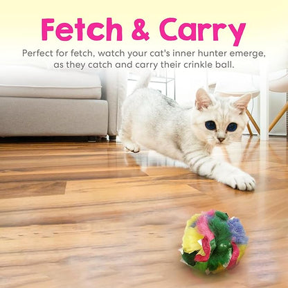 Cat Crinkle Balls 1.5 Inch | 12 Pack | Soft Lightweight Indoor Cat Toys with Durable Crinkle Build and Engaging Crinkle Sound