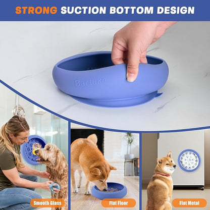 Dog Lick Bowl, Slow Feeder Dog Bowl Licking Mat for Small to Large Dogs, BPA-Free Non-Slip Silicone Slow Feeder Treat Dispenser for Anxiety Relief, Freezer & Dishwasher Safe (Blue, 8.2"×2")