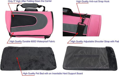 EliteField Deluxe Soft Pet Carrier (3 Year Warranty, Airline Approved), Multiple Sizes and Colors Available (20" L x 11" W x 11" H, Pink+Gray)