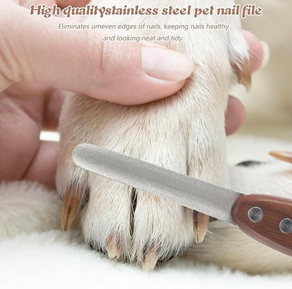 Dog Nail File, Diamond Coated Metal Nails Filer for Dogs Cats Pets with Ergonomic Walnut Handle, Smooth and Shape Rough Edges Remove Burs