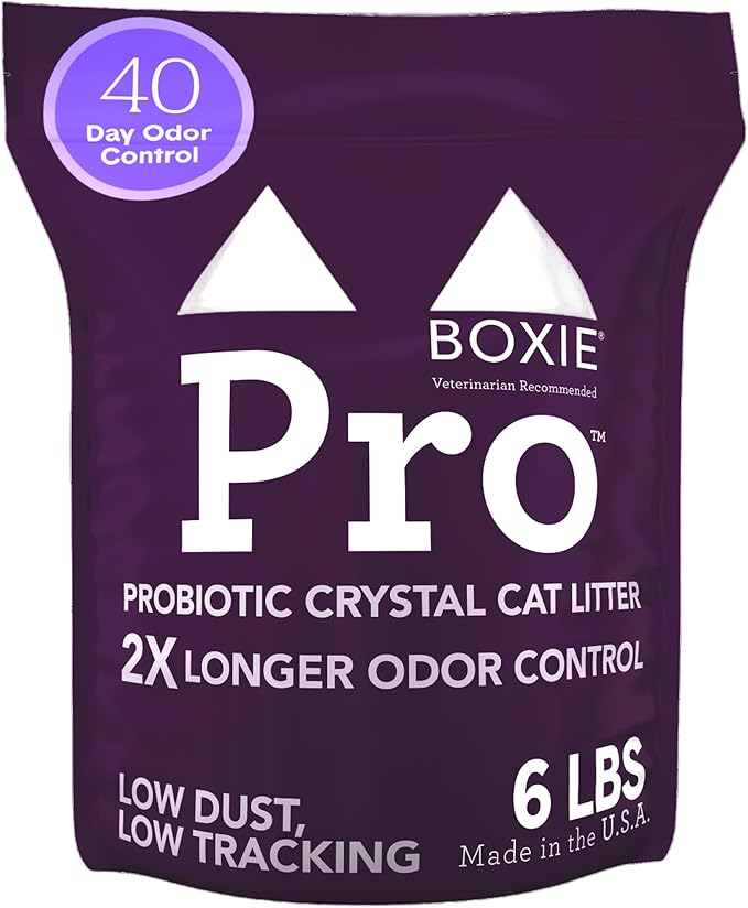Boxie Probiotic Cat Litter, 40-Day Odor Control, Non-Clumping, Dust-Free, Crystal, 6lb, Multi-Cat