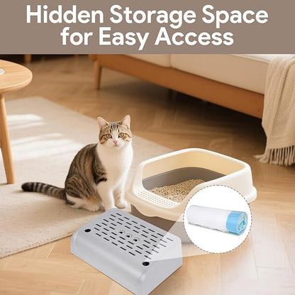Cat Ramp for Litter Box Step, Self Cleaning Cat Litter Box Ramp Trapper with Storage Double Layered, Small Step Pedal Stool with Filter Function Steps for Small & Elderly Cats(Gray 11.8"x 7.87"x 3.3")