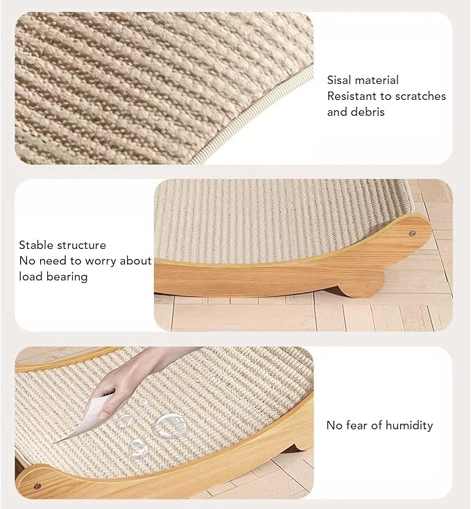 Cat Hammock Chair, Scratch Wooden Cat Lounger with Sisal Scratcher, Cat Rest Bed for Home Furniture Protector, Comfortable Cat Scratching Board Lounge (M)