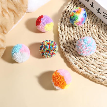 6 PCS Cat Pom Pom Balls, Cats Balls Toy Multicolor Cat Toys for Indoor Cats Kitty Yarn Puffs Small Plush Soft Ball Lightweight Interactive Indoor Kitten Chasing Toy