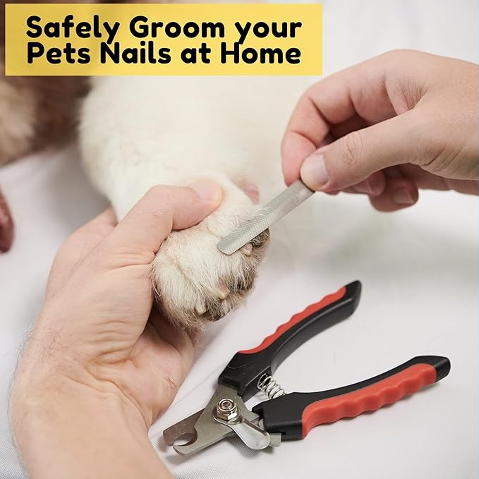 Pet Nail Care Kit – Dog & Cat Nail Clippers with Safety Guard, Non-Slip Grip, Nail File & 1oz Styptic Powder Quick Stop Bleeding Powder for Nail Clipping, Cuts & Grooming (1oz + Pet Trimmers, 1 oz)