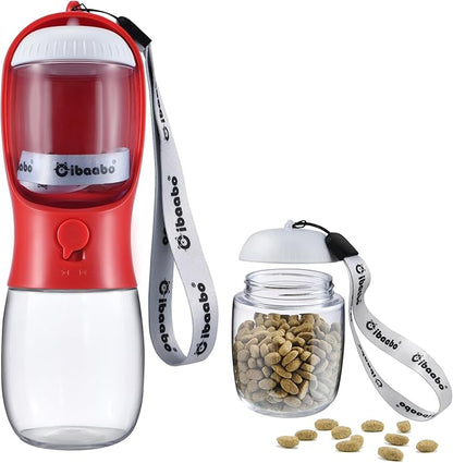 Cibaabo Dog Water Bottle with Food Container, Travel Puppy Water Bowl, Portable Pet Dispenser, Dog Stuff Accessories Items, Puppy Essentials Necessities for Yorkie Chihuahua Cat Walking and Hiking