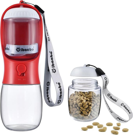 Cibaabo Dog Water Bottle with Food Container, Travel Puppy Water Bowl, Portable Pet Dispenser, Dog Stuff Accessories Items, Puppy Essentials Necessities for Yorkie Chihuahua Cat Walking and Hiking
