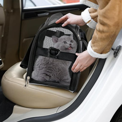 Sweetude 4 Pcs Cat Carrier Soft-Sided Pet Carrying Bag for Cat Under 13 Lbs, 16.9 x 11x 7.5 Inch, Portable Foldable Comfortable Bag for Small Pet Travel(Black, Gray)