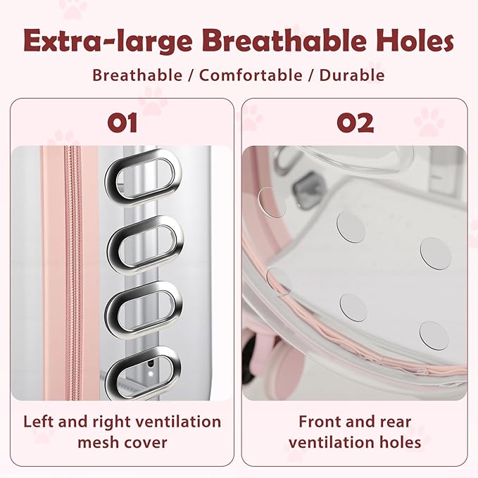 Pet Carrier with Wheels for Cats and Dogs, Clear Hard-Shell Rolling Pet Carrier with Retractable Handle, Airline-Approved Travel Carrier, Portable Cat and Dog Stroller (Pink)