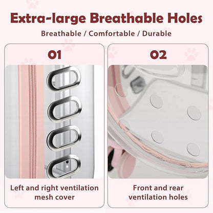 Pet Carrier with Wheels for Cats and Dogs, Clear Hard-Shell Rolling Pet Carrier with Retractable Handle, Airline-Approved Travel Carrier, Portable Cat and Dog Stroller (Pink)