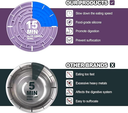 Silicone Slow Feeder Bowl, with Non-Slip Suction Cups, Anti-Choking, Puppy Puzzle Bowl, Slows Down Eating Speed, Relieves Anxiety, Suitable for S&M Sized Dogs and Cats(Purple)