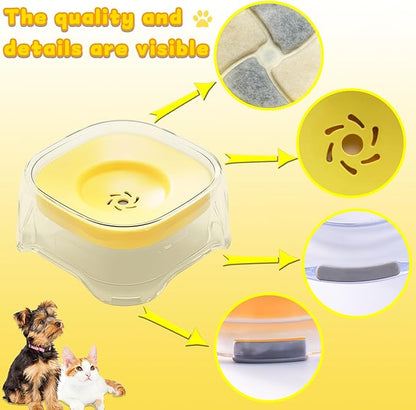 Splash-Proof Cat & Dog Water Bowl 2L Anti-Spill Design Reduces Refill Frequency Splash-Resistant Bowl Keeps Surroundings Clean Slow-Drink Bowl Designed for Pets Who Splash Water- (Yellow)