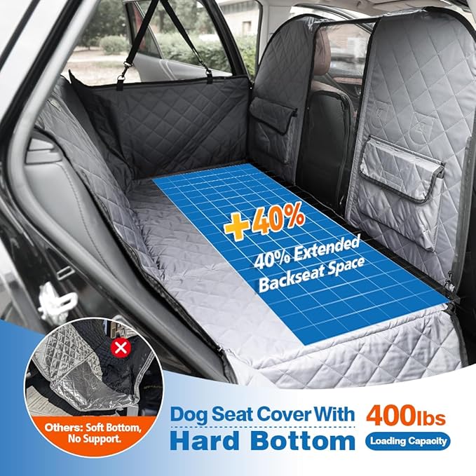 Truck Dog Seat Cover Back Seat,Truck Back Seat Extender for Dogs with Escape-Proof Dog Car Barrier,Upgrated Firm FrameDog Car Seat Cover Hard Bottom Holds400lbs,Waterproof Rear Seat Protector