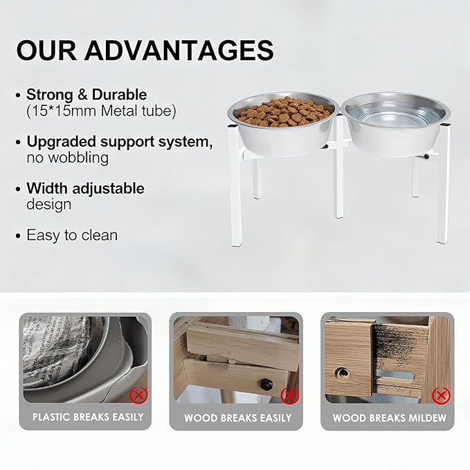 Adjustable Elevated Dog Bowl Stand, Metal Feeder Riser for Large Medium Dogs, Portable Travel Design, Slow Feeder Compatible (Without Bowls)