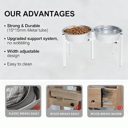 Adjustable Elevated Dog Bowl Stand, Metal Feeder Riser for Large Medium Dogs, Portable Travel Design, Slow Feeder Compatible (Without Bowls)