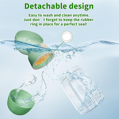 Dog Water Bottle with Food Container, 2-in-1 Cat & Small Dog Water Bottle Portable for Walking, Hiking, Travel - Green