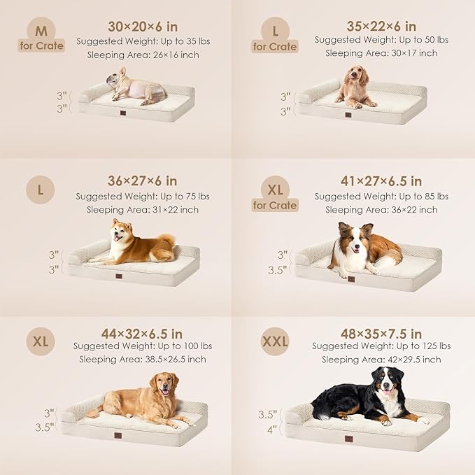 EHEYCIGA XXL Dog Bed Memory Foam, Orthopedic Giant Dog Bed Jumbo with Washable Removable Cover, Waterproof Pet Sofa Couch with Nonskid Bottom, 48x35x7.5, Beige