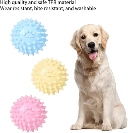 4Pcs Colorful Dogs Toy Spiky TPR Ball No Squeak Chew Toy Long Lasting for Aggressive Heavy Chewers Dogs Puppy Teething Training Spiky Rubber Ball Toy Small