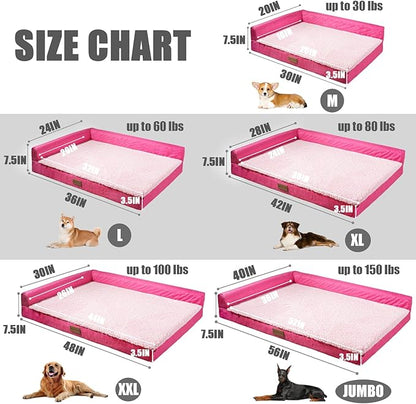 Patas Lague Orthopedic XL Dog Bed Large Sized Dog 42''X28'', Waterproof L Bolster Big Large Pet Sofa Beds with Removable Washable Cover, Soft Comfortable Pet Couch Crate Mat with Nonskid Bottom, Pink