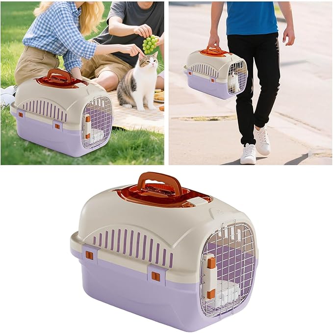 Detachable Pet Carrier for Small Animal, 2025 New Ventilated Plastic Dog Crates, Portable Hard-Sided Dog Crate with Handle for Puppies ＆ Cat Traveling, Hiking, Camping (Purple)