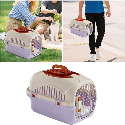 Detachable Pet Carrier for Small Animal, 2025 New Ventilated Plastic Dog Crates, Portable Hard-Sided Dog Crate with Handle for Puppies ＆ Cat Traveling, Hiking, Camping (Purple)