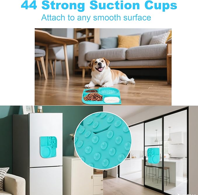 Lick Mat for Dogs, 4-in-1 Slow Feeder Bowl with Non-Slip Suction Cup, Food-Grade Silicone Lick Pads Perfect for Cat Anxiety, Fast Eating & Grooming-Aqua