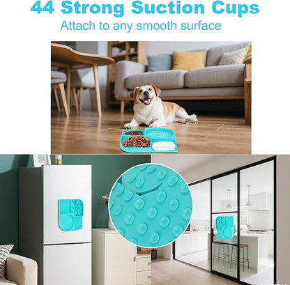 Lick Mat for Dogs, 4-in-1 Slow Feeder Bowl with Non-Slip Suction Cup, Food-Grade Silicone Lick Pads Perfect for Cat Anxiety, Fast Eating & Grooming-Aqua
