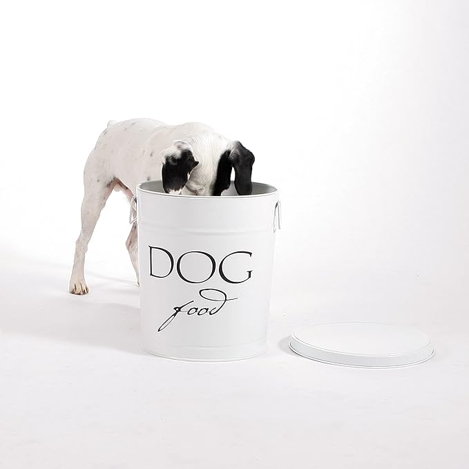 Harry Barker Classic White Dog Food Storage Canister – Large, Airtight Stainless Steel Pet Food Container, Holds Up to 40 lbs Dry Dog Food, Kitchen Counter & Pantry Storage - White