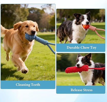Tether Outdoor War Dog Toy with 3 Chew Rope, Adjustable Height Tug Dog Flirt Pole for Dog Self-Play in Yard, Park and Playground