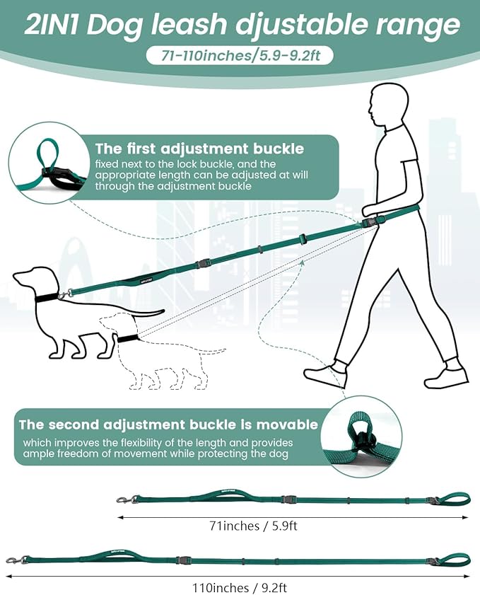 Hands Free Dog Leash, 2-in-1 Detachable Pet Seatbelt,5.9-9.2 ft Crossbody Dog Leash with Double-Sided Reflective for Walking, Hiking, Travel etc.(Orange)