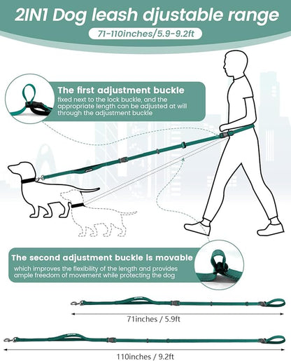 Hands Free Dog Leash, 2-in-1 Detachable Pet Seatbelt,5.9-9.2 ft Crossbody Dog Leash with Double-Sided Reflective for Walking, Hiking, Travel etc.(Orange)