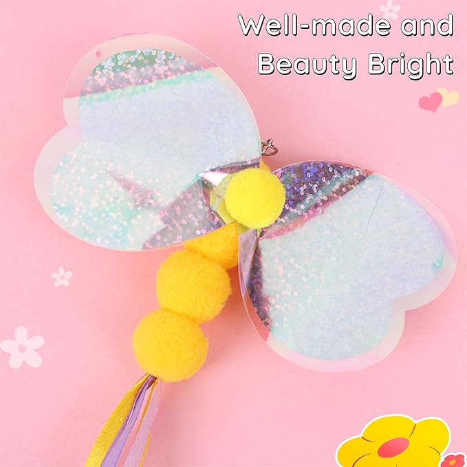Cat Toy Refill, 4 Pack Butterfly Toy with Tassel and Bell for Cat Wand Toy Accessories Cat Toy Attachment Replacements, 5.51” Realistic Size Butterfly Toy for Bored Indoor Adult Cat Play
