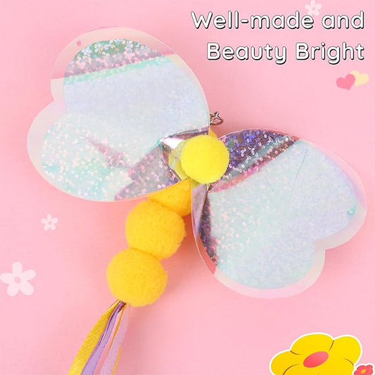 Cat Toy Refill, 4 Pack Butterfly Toy with Tassel and Bell for Cat Wand Toy Accessories Cat Toy Attachment Replacements, 5.51” Realistic Size Butterfly Toy for Bored Indoor Adult Cat Play