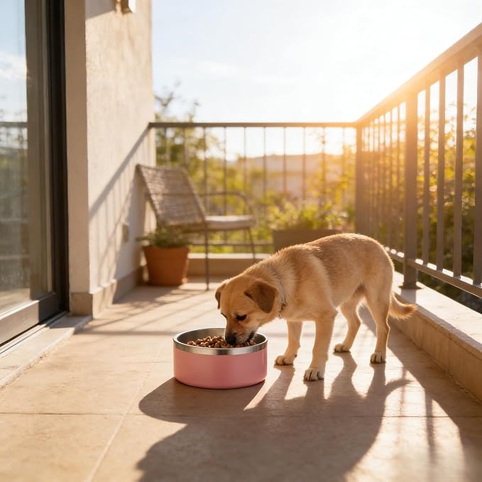 42oz Large Capacity Pink Dog Bowl - Premium Stainless Steel Pet Food & Water Bowl, 7.2x2.76 Inches, Suitable for Small to Medium Pets