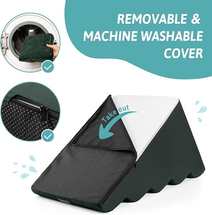 Wide Dog Stairs for Small Dog 15.7" H, Pet Step for Puppy, Older Cat, Curved Ramp for Couch, Durable Anti-Slip Ladder with High Density Foam, 3 Step, 17.7x22.4x15.7 inch, Dark Green