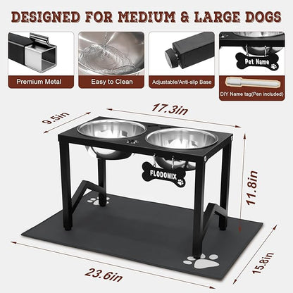 Elevated Dog Bowls, Metal Raised Dog Bowl Stand with 2 Thick 58oz Stainless Steel Food Bowls & Non-Slip Mat - 11.8" Tall for Medium/Large Breeds