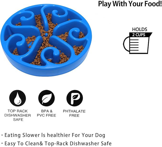 Slow Feeder Dog Bowl,Interactive Pet Food Dish,Anti Choking Slow Eating,Bloat Stop Puppy Swirl Puzzle for Healthy Diet Eating Habit (1 Pack, Blue)