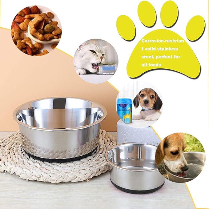 Stainless Steel Dog Bowls for Medium Dogs, Food Water Bowls,Heavy Non-Slip Pet Feeder Set of 2