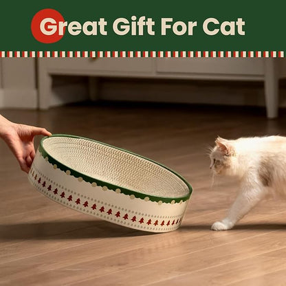 Cat Scratcher Bed, 2 in 1 Oval Cat Scratching Board for Indoor Kitty Scratch Pad Corrugated Cardboard Lounge Bowl Nest Couch Sofas for Kittens, Includes Cat Toy, Christmas