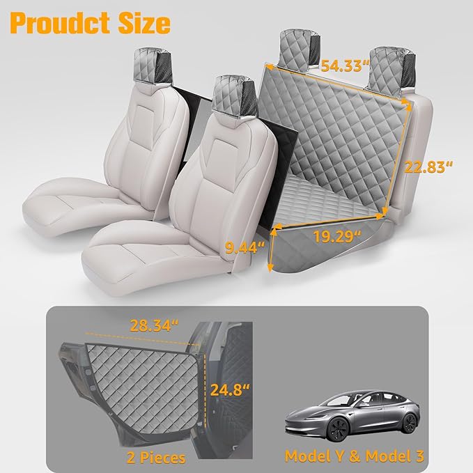 PETICON Dog Seat Covers for Tesla Model 3 & Y Back Seat with 2 Pack Door Protectors, 100% Waterproof Dog Hammock for Tesla with Mesh Window & Headrest Protection Prevents Scratches and Scuffs (Gray)