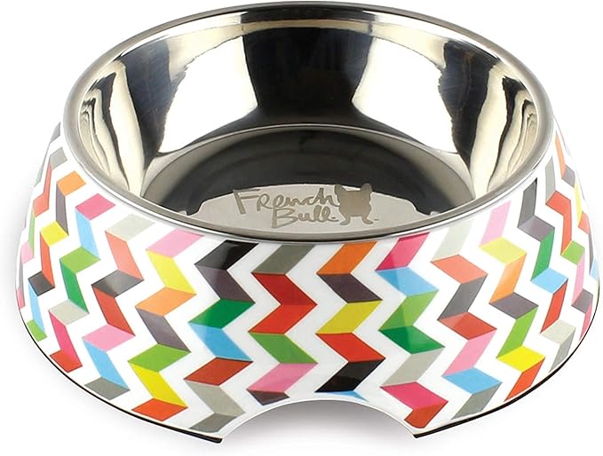 French Bull 24 oz. Pet Bowl, 2 Piece - Dog, Cat, Feeder, Nonslip, Stainless Steel, Raised - Ziggy White