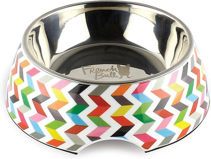 French Bull 24 oz. Pet Bowl, 2 Piece - Dog, Cat, Feeder, Nonslip, Stainless Steel, Raised - Ziggy White