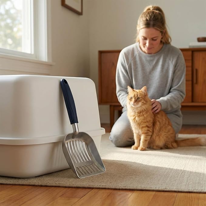 Cat Litter Scoop, Kitty Metal Scooper, Aluminum Alloy Sifter, Kitten Pooper Lifter, Deep Shovel, Long Handle, Poop Sifting, Durable, Heavy Duty, for Litter Box