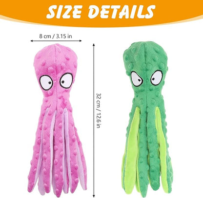 2 Pcs Octopus Dog Toys, No Stuffing Squeaky Dog Toys Chew Toys for Dogs Puppy Toys Indestructible Dog Toy for Small & Medium & Large Dogs (Purple,Green)