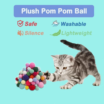 Cat Toys Assortment - Interactive Kitten Toy Bundle with Sparkle Pom Pom Balls, Crinkle Balls & Spring Toys for Indoor Cats(100-Pack)