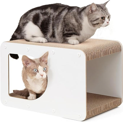 EHEYCIGA Cardboard Cat Scratcher House, 17-Inch Corrugated Cat Scratcher for Indoor Cats, Kitten Scratching Board Pad, White