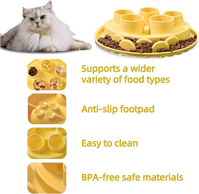Puzzle Feeder Mat, Slow Feeder for Good Eating Habits, Cat Feeder Mat, Interactive Cat Toys, Yellow