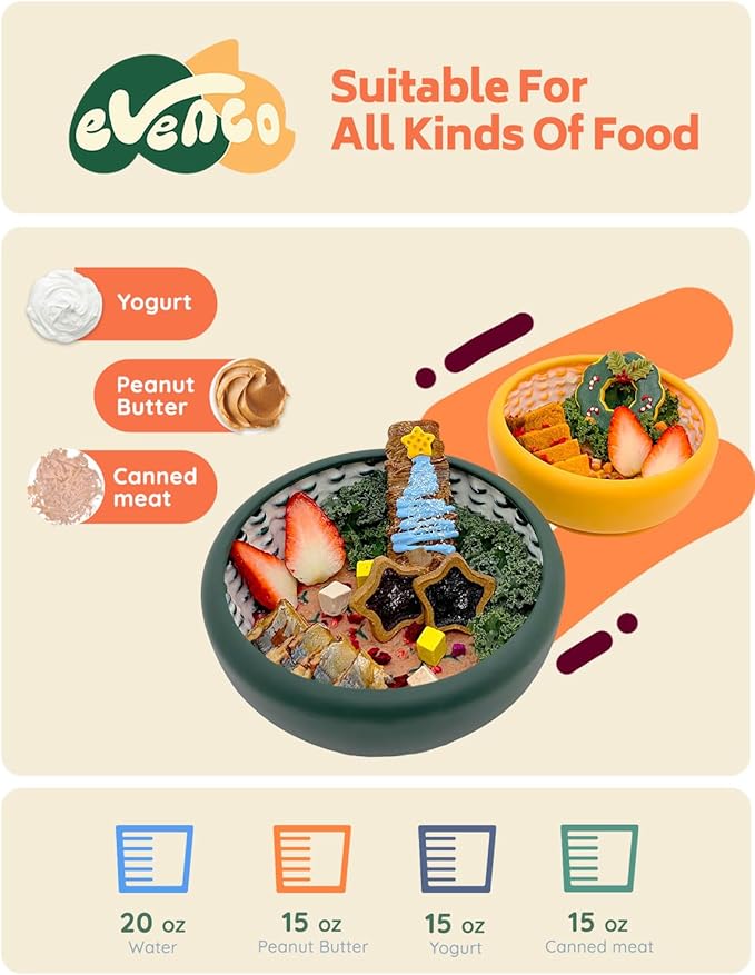 Dog Lick Bowl 2PCS, Silicone Lick mat with Non-Slip Suction Base, Freeze-Friendly Slow Feeder Bowl for Dog Enrichment, Small Orange & Medium Dark Green (5.7" x 1.95" & 6.9" x 2.35")