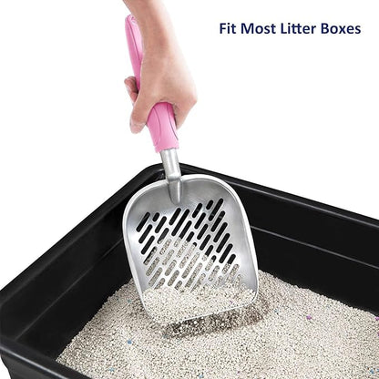 WePet Cat Litter Scoop, Aluminum Alloy Sifter, Kitty Metal Scooper, Deep Shovel with Diagonal Sifting Hole, Long Handle, Kitten Poop Lifter for Litter Box, Medium Size, Pink Handle